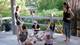 Gabriela Campagnol, assistant professor architecture, right, and students take a break in the Fort Worth Water Gardens.