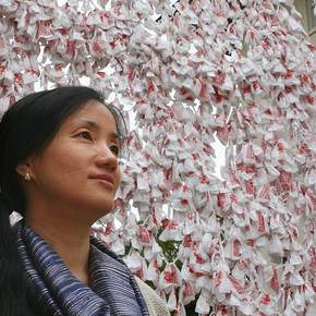 Professor, students install curtain of grocery bags on UT campus