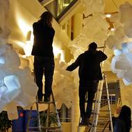He’s ‘Cloud Igloo’ transforms vibe in Stockholm building entry space